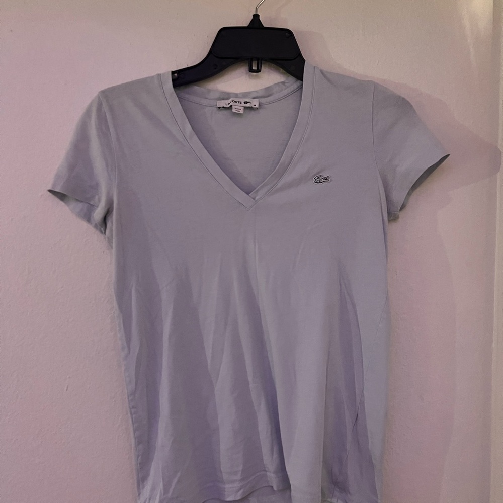 Lacoste Women's Soft Blue V-Neck Tee